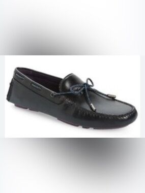 Ted Baker Navy Leather Moccasin Slip-On Loafers